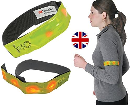 FOUR PACK - 3M Scotchlite Material Ultra High Visibility Reflective Armband With 4 Red LED Lights (flash / static) Battery Included For Cycling, Walking,