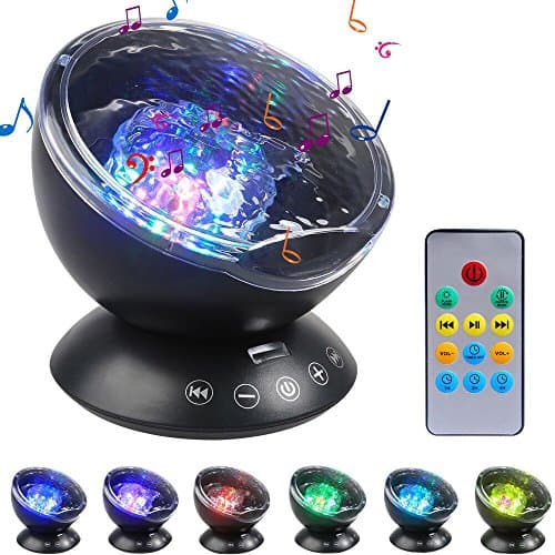 Upgraded Ocean Wave Projector, Ifecco LED Night Light with Remote, Build in with Music Player &amp; Timer,12 LED &amp; 7 Colors Mode for Bed Room (Black)