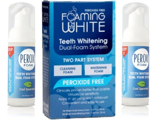 Two Step non-peroxide Teeth Whitening system with 2 bottles of foam which deep clean and whiten the teeth!