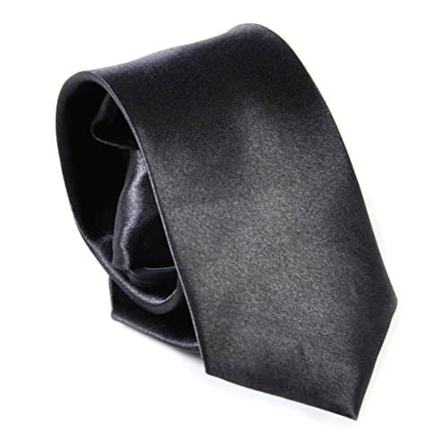 Boys Adjustable Zipper Neck Ties Solid Colour Satin Look Necktie (Dark Grey)