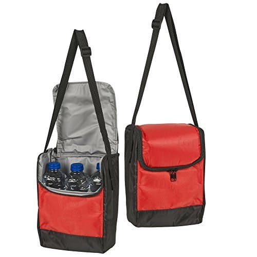 Red Small Bottle & Can Cooler with Shoulder Strap - Ideal for Picnic, Beach, BBQ, Hiking & Camping