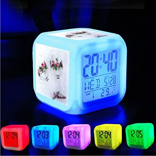 Alarm Clock 7 LED Color Changing Wake Up Bedroom with Data and Temperature Display (Changable Color) Customize the pattern?417.Hand Painted Roses Wine Glasses by Barbara B's Stuff