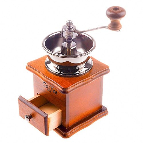 Manual Coffee Grinder, ESYN Adjustable Ceramic Burr Hand Coffee Bean Mill with Hand Crank and Wooden Drawer Base, Classic Design, Handy and Portable, for Grind Coffee Bean and Spices like Star Anise, Gloves or Cassia Bar, Delicate Household, Travel, or Camping Grinder, Ideal gift as a Ornament for Decorative Piece Purpose