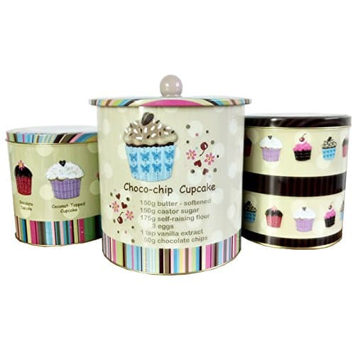 Telisha Large Retro 3 In 1 Cupcake Biscuits Cookie Kitchen Coffee Tea Sugar Container Jar Metal Tin Home Storage Box Metal Colorful