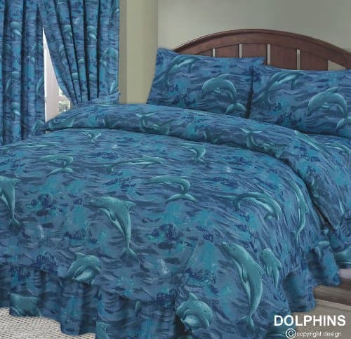 King Size Bed Dolphin Complete Set Fitted Valance Sheet Sea Ocean Waves Splash Blue