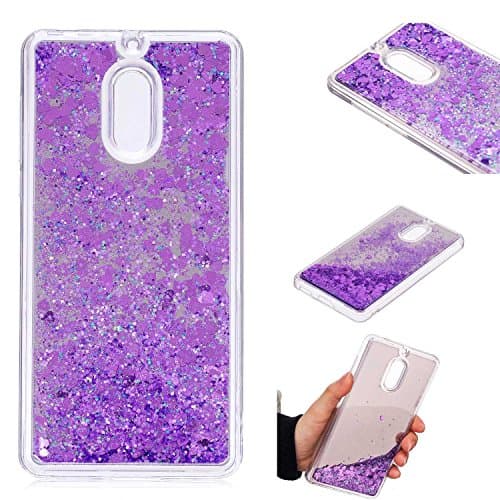 BoxTii Nokia 6 Case [with Free Tempered Glass Screen Protector] Glitter Liquid Mirror Case for Nokia 6, Shiny Protective Shockproof Cover Case (Purple)