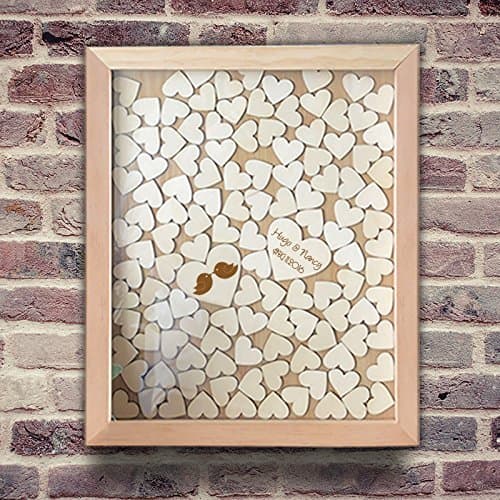 Personalised Wedding Guest Book Rustic Drop Top Box Wedding Alternative Signature GuestBook 40x50 CM with 150 Pcs Wooden Hearts