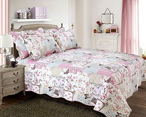 PATCHWORK BUTTERFLY STAMP FLORAL DOUBLE BEDSPREAD 90” X 100” - 229CM X 250CM