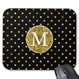 Chic Gold Glam And Black Dots Monogram Mouse Pad