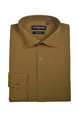 Cotton Cool Men's Slim Fit Solid Non-Iron Long Sleeve Dress Shirt - Oak, XL