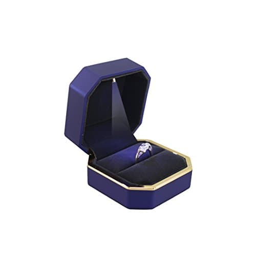 Ccassie Square Ring Box Jewelry With LED Light For Propose Wedding Engagement Romantic Gifts(Blue)
