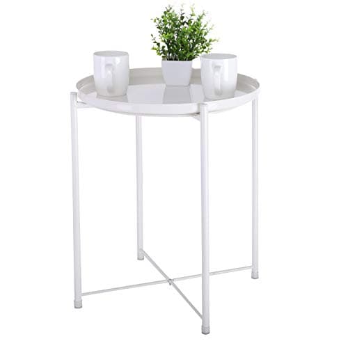 SuperUS Tray Metal End Table, Sofa Table Small Round Side Tables, Anti-Rust and Waterproof Outdoor & Indoor Snack Table, Accent Coffee Table