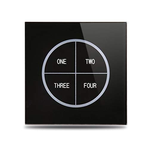 Wallpad 4 Gang 2 Way Single 3x3 Panel Customizable Glass Touch Switch for Lights, LED, No Neutral Wire Needed, Easy Installing, New Design (Black, Can Work as Intermediate Multi Way)