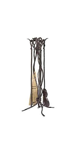 Stone Country Ironworks O Rush 5 Pc Fire Tool Set w Natural Broom 5 w Gunmetal 205783-OG-143016-O-761314