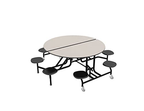 Palmer Hamilton 59T Easy Folding 60" Round Mobile School Table, 29"H, 8 Stools, White/Black, Cafeteria, Breakroom Table