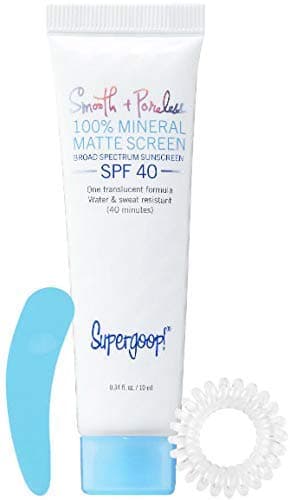 Supergooop! Smooth + Poreless 100% Mineral Matte Screen Sunscreen SPF 40 Travel Size (Free Blue Facial Spatula & Spiral Hair Tie Included)