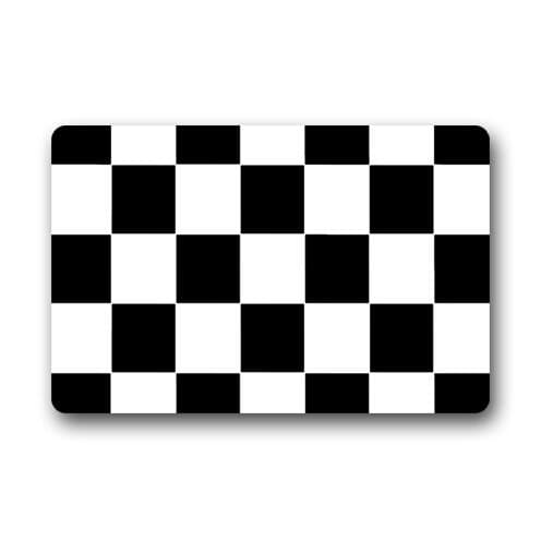 High Quality Personalized Black White Checkered Pattern Design Durable Home Indoor/Outdoor Floor Mat Doormats 23.6"(L) x 15.7"(W) 3/16" Thickness