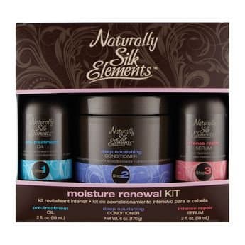Naturally Silk Elements Moisture Renewal Kit with a FREE Mini Net Bath Sponge! - Deep Moisturizing Kit is excellent for Wavy/Curly/Kinky Hair Textures.