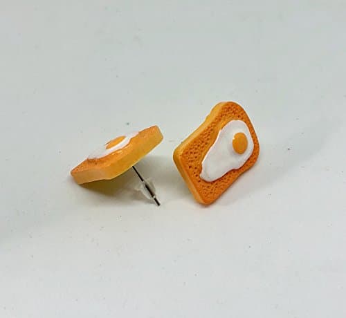 Breakfast Time Eggs on Toast Dollhouse Miniature Stud Earring