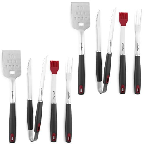 Grillaholics Grill Set - 2 Pack - 4-Piece BBQ Tools - Heavy Duty Stainless-Steel Barbecue Grilling Utensils - Premium Grilling Accessories for Barbecue - Spatula, Tongs, Fork, and Basting Brush