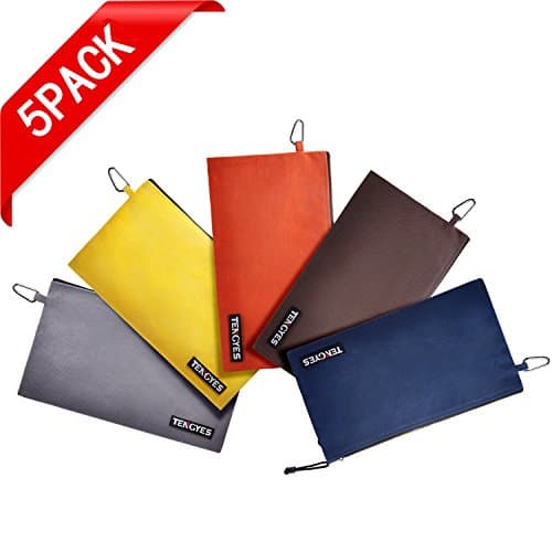 Canvas Tool Bag - 5 Pack Heavy Duty 16 oz. Tool Pouch Tote Bag, 12.5" x 7" Color Coded with Metal Zipper, Carabiner Clip - Multi Purpose Durable Storage and Organizer Bag for Men, Women, Kids