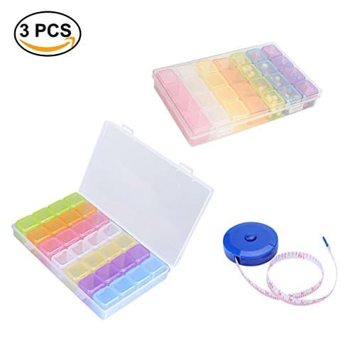 2 Pack 28 Grids Diamond Embroidery Box, Storage Case for Diamond Painting Rhinestone Accessories for DIY Craft, 1 pcs 60 Inch Push Button Soft Retractable Tape Measure