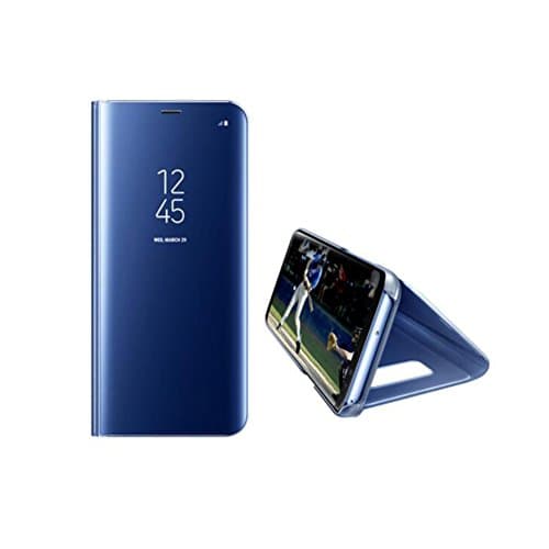 Galaxy S8 5.8'' Case Flip Cover Folio Mirror Plating Clear View Cover For Samsung s8 Smart Case With KickStand (Blue)