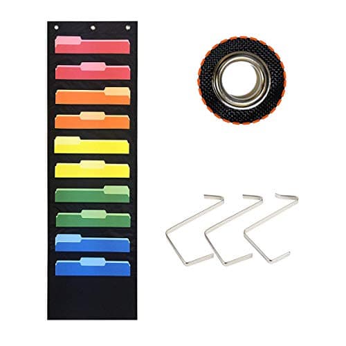 Storage Pocket Chart -Hanging Wall File Organizer with 10 Pockets and 3 Hangers for Home Organization School Pocket Chart Office Bill Filing (10 Pockets Storage Pocket Chart)