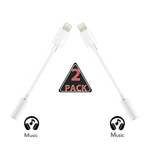 Lightning Adapter[2-Pack],Lightning Connector to 3.5mm Headphone Earphone Extender Jack Adapter Convenient and Suitable for iPhone7/7 Plus- White