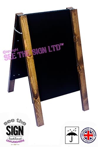 Large Professional Medium Oak A Frame Chalkboard/Blackboard. Fitted with Tough Melamine™ Hard Plastic, Non Porous Panels - Easy to Clean. 1000 x 610 for Chalk Markers and Chalk. Double Sided.