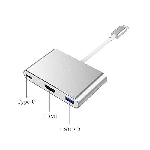 USB-c to HDMI Adapter 3-in-1 USB 3.1 Type C To HDMI 4K Multiport Adapter Type-C Input Fast Charging and 3.0 UBS Port for new MacBook pro/ Chromebook/ Pixel/Dell XPS/ USB-C Devices (Aluminum-Silver).