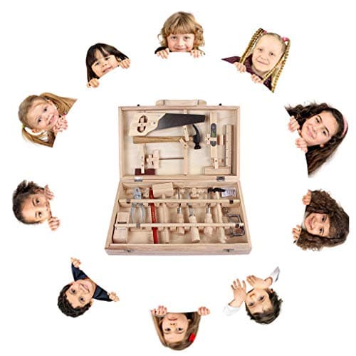 Wooden Maintenance Tools Toy Set, Multi-Function Woodworking Box Children's Wooden Puzzle Repair Tool Kit Pretend Playset Gift for Toddlers, Kids (AS Shown)