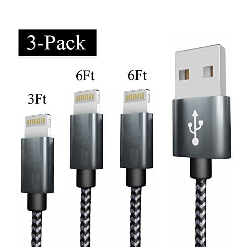 Snaok Cable 3 Pack (3FT, 2X 6FT), Extra Long Nylon Braided Charging Cord Lightning Cable to USB Charger for iPhone 7, 7 Plus, 6S, 6, SE, 5S, 5, iPad, iPod Nano 7 …