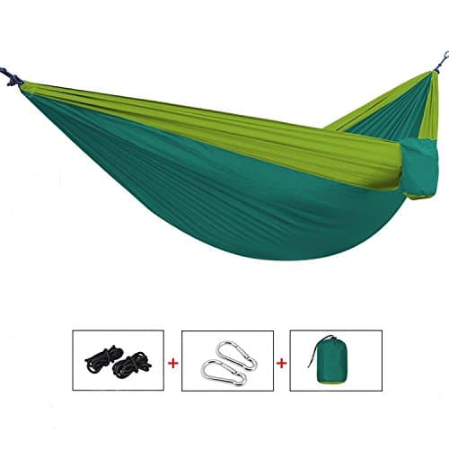 Yingee Camping Hammock, Light Nylon Cloth Parachute Multifunctional Light Double Outdoor Camping Hammock, Sleeping Bag, Camping Camping, Beach, Pier, Garden 2 x Hanger (Green)