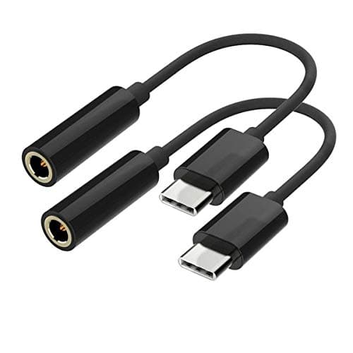 WONSAMAM 2-Pack Mini Type-C To USB C, 3.5mm AUX Headphone Audio Splitter Earphone Headset Earbuds Converter Adapter with Type C Charging Port (not Compatible with Pixel 2/HTC Phones)