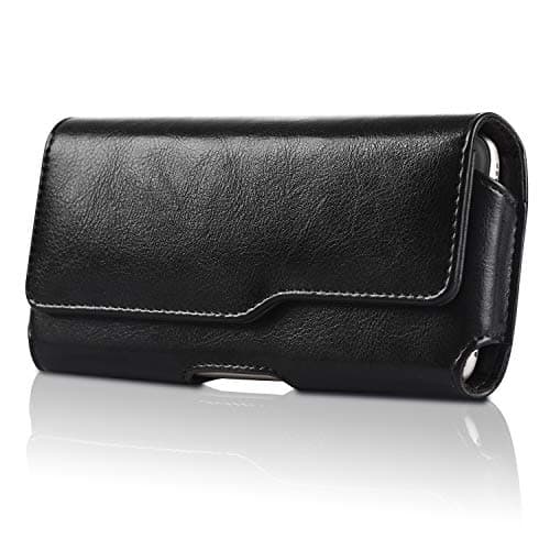 iNNEXT iPhone 8 Plus Holster, Horizontal Genuine Leather Pouch Carrying Case w/Belt Clip Belt Loop Magnetic Closure for Apple iPhone 7 6S Plus Samsung Galaxy Note 9 8 5 Galaxy S9 Plus S8+ (Black)