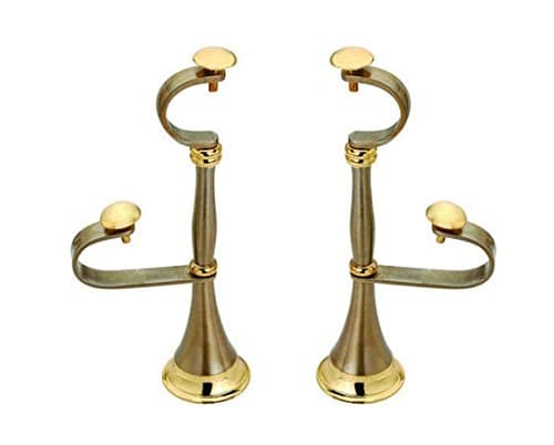 Smart Shophar Brass Round Double Pole Center Support Curtain Bracket 6.7 Inches Gold Silver, Pack of 2 / Elegant Design / Suitable for Double Curtain Rods / Mounting Hardware Included