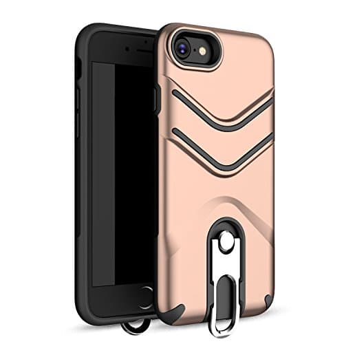 iPhone 8 Plus Case, iPhone 7 Plus Case, Suordii Lanyard Strap Case Dual Layer Hybrid Protective Case with Metal Kickstand for Apple iPhone 7/8 5.5 inch Hybrid Hard Back Cover (Rose Gold)