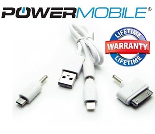 PowerMobile™ 3 Plus 1 Premium Charging Cable for All Apple Mobile Devices - Android Phones and Tablets - Windows Phone - Bluetooth Speakers and Most Mobile Devices - Compatible With Most External Power Banks - Includes Adapters for Most Smartphones and Tablets - Fast Charging For iPhone 6 5s 5c 5 4S 4 3GS 3G, iPad Air mini, Galaxy S5 S4, Tab 2, Note 3 4, LG G3, Nexus, HTC One M8, MOTO X, PS Vita and Many More **Lifetime Replacement Warranty!** USB to Lightning Cable - Get This Cable Now To Charge Your Devices!