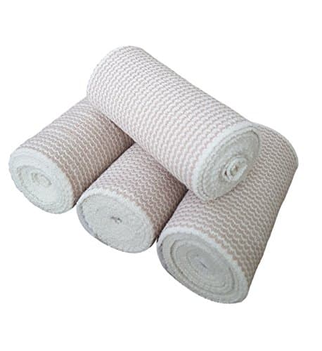 HGP Cotton Elastic Bandage 4 Pack with Hook & Loop Closure on Both Ends. 4 Inch Wide X 15 Feet (stretched) Latex Free. Perfect Compression Wrap for Bandaging Knee, Leg, Ankle or Body.