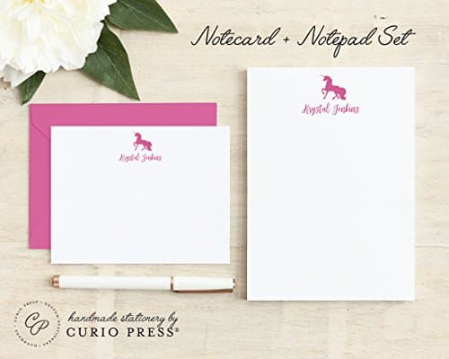 UNICORN SILHOUETTE / 2 Piece Set / Flat + Pad // Personalized Flat Card and Notepad Stationery / Stationary Set