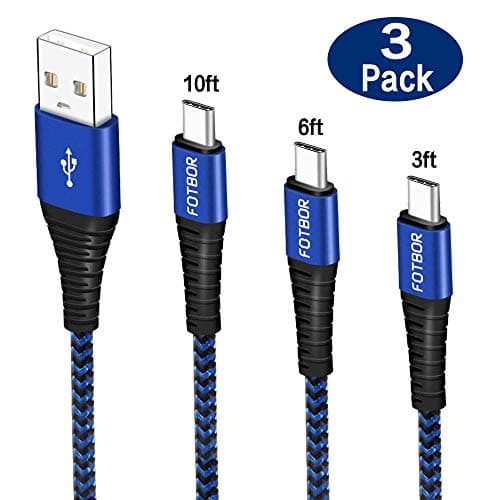 Huawei Mate 9 Charger Cable, MIUOLV USB Type C Cable Fast Charging 3 Pack 3ft 6ft 10ft, Heavy Duty Nylon Braided Quick Charge Cord Compatible Huawei P20 P9 P10 Plus Honor 9 8 Mate 10 Pro Lite, Blue