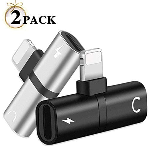 Adapter for iPhone Adapter Accessories for iPhone 7 Headphone Dongle AUX Audio Jack for iPhone X/XS/XR/8/8 Plus Dual Ports Splitter Music+Charge+Call+Volume Control Cable Plug and Play IOS13（2Pack）