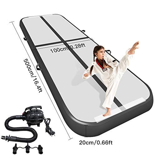 Airacker 9.84ft/13.13ft/16.4ft/19.69ft/23ft/26ft/29ft/33ft/36.ft/39ft Air Track, Tumbling Mat, Inflatable Gymnastics Airtrack Mat, Air Floor Mat (Black, 16.4)