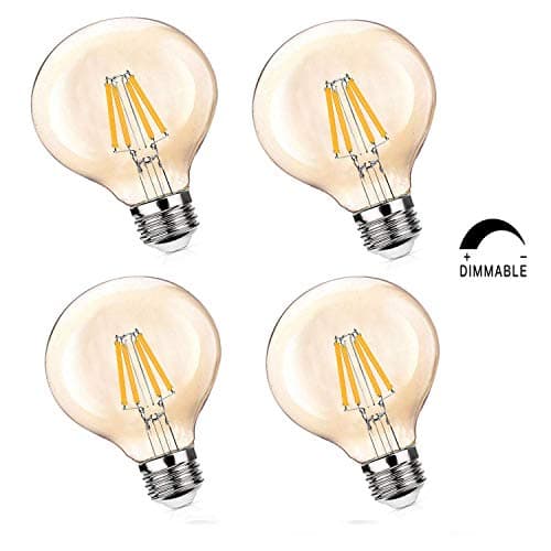 USiFar 【4 Pack】 4W Dimmable Edison LED Light Bulbs, Warm White E26/E27 LED Vintage Light Bulbs, LED Filament Equivalent 40W Incandescent G80[Energy Class A+]