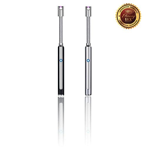 Arc Lighter with Long Flexible Neck (2 Pack) by NWGear, Flame-less, Windproof, Rechargeable Electric Battery, Great for BBQ | Cigarettes | Candle | Firework (Black, Silver)