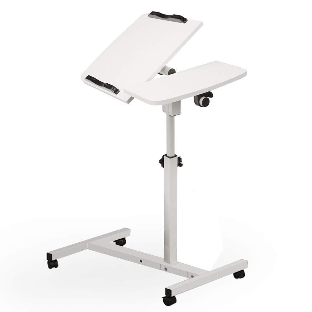 Turnlift Sit-Stand Portable Adjustable Mobile Laptop Computer Desk Multi-Function Home Office Notebook MacBook Tables Cart with Side Table (White)