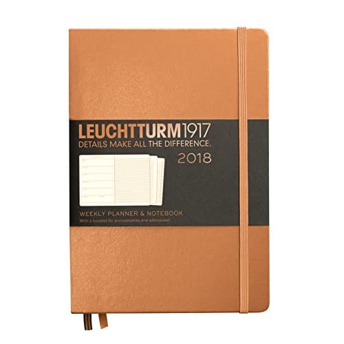 LEUCHTTURM1917 355561 Weekly Planner & Notebook Metallic Edition Medium (A5) 2018, Copper, English