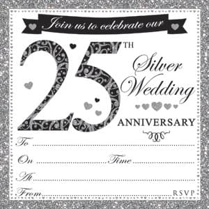 25th Silver Anniversary Invitations & Envelopes 10pk
