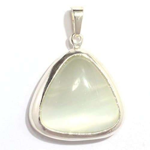 GEM-inside 29x38mm Triangle White Cat Eye Beads Marcasite Silver Base Pendant